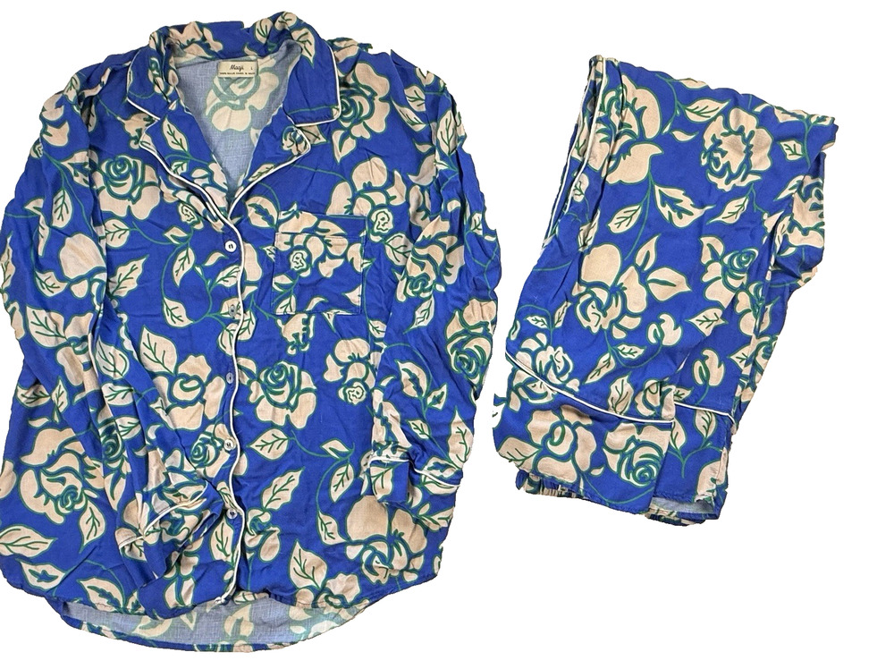 Maaji Pajama set large blue green floral Resort Cottagecore Boho Coastal